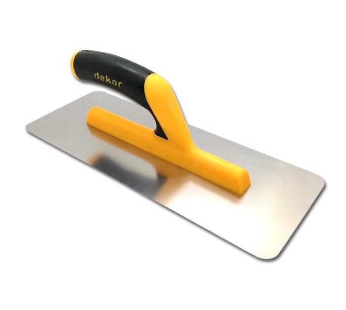 DEKOR Pleisterspaan afgeronde hoek – open zacht handvat – 300×120 mm RVS