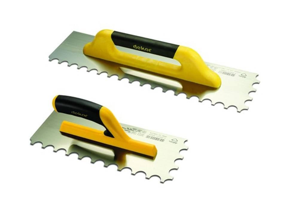 DEKOR Marble gesloten troffel – Zacht handvat 120×300 mm (verenstaal)